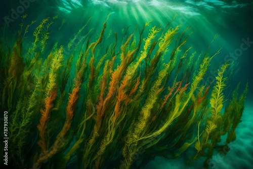 a breathtaking underwater scene, capturing the vibrant hues of swaying seagrasses.