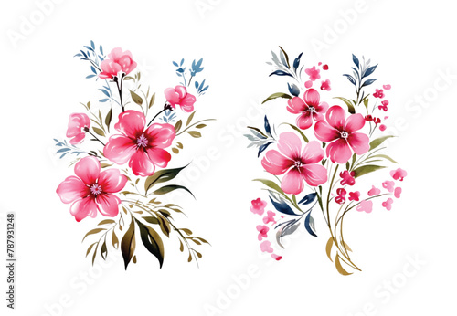 Two beautiful watercolor paintings of pink flower blossoms on a white canvas