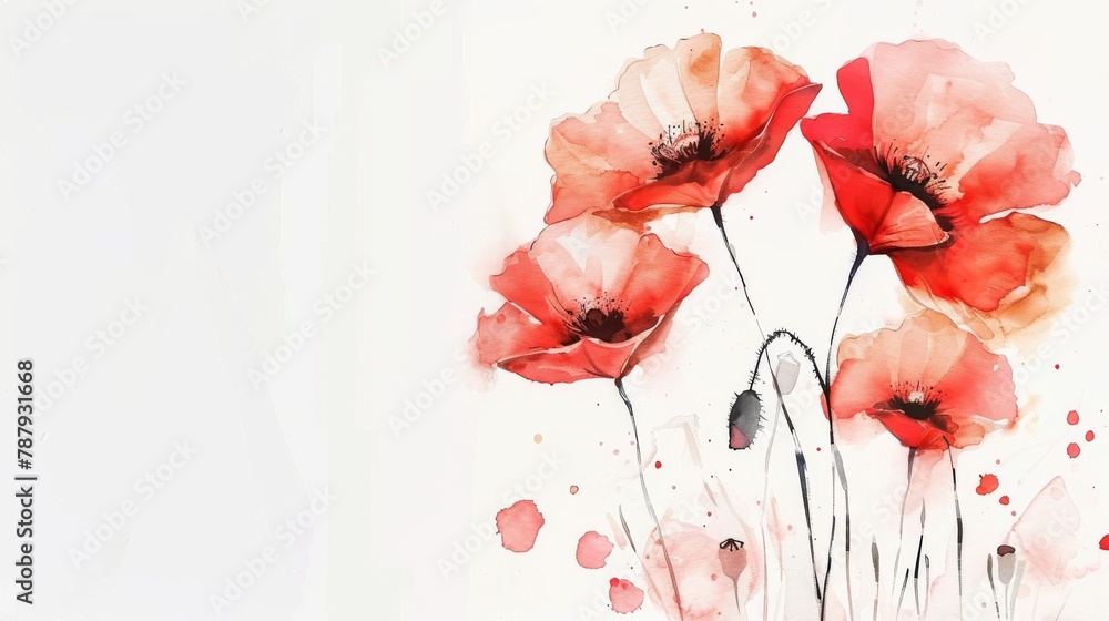Abstract paint splash with red painted poppy. Lest we forget. Remembrance day or Anzac day symbol. With copyspace for your text. - obrazy, fototapety, plakaty 