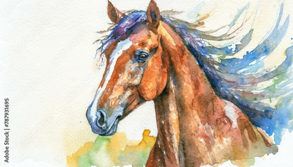A watercolor painting of a horse