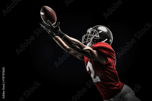 Professional American Football Player Reaching Out to Catch the Ball in Action