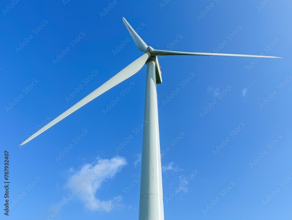 A large wind turbine is standing tall in the sky A large wind turbine is standing tall in the sky