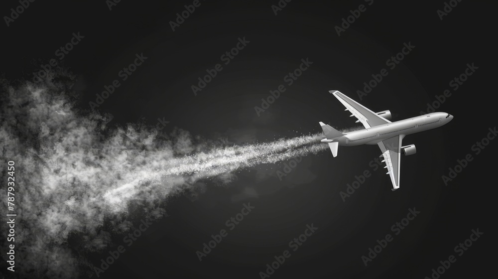 Fototapeta premium Isolated white plane condensation trail with smoke cloud modern. 3d aviation tail track path performance. Straight exhaust stream.