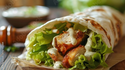 Chicken Shawarma Wrap with Fresh Lettuce and Sauce