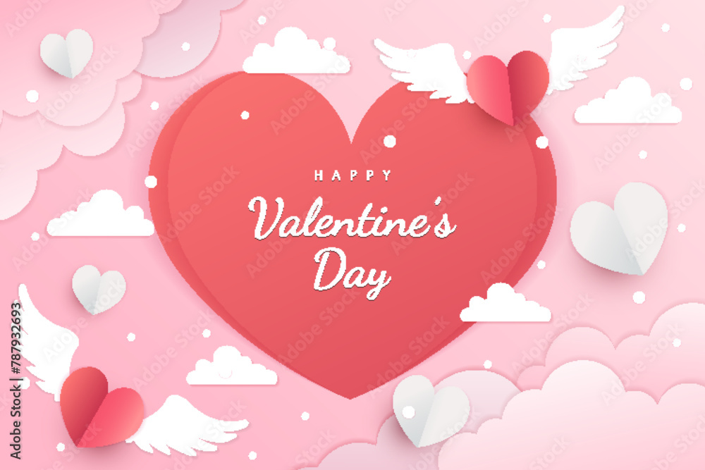 Happy valentine's day background paper cut hearts style and element with red and pink color Happy valentine's day background paper cut hearts style and element with red and pink color