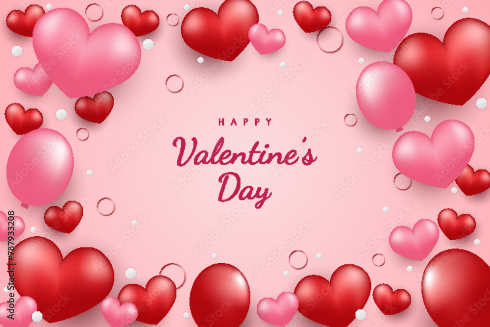 Happy valentine's day background hearts and element with red and pink color
