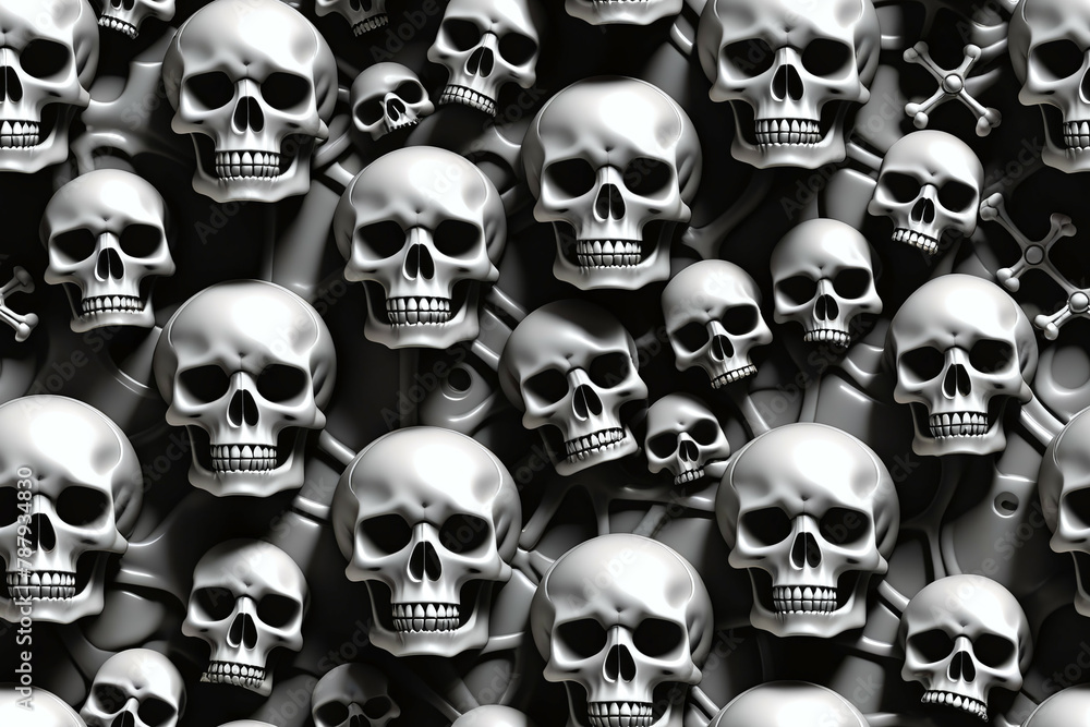 Metallic Skulls. Seamless pattern. Digital illustration. Metallic Skulls. Seamless pattern. Digital illustration.