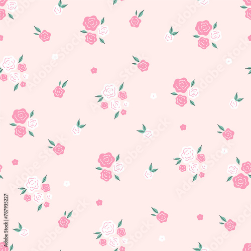 Simple seamless pattern with pink and white roses. Vector graphics. © Екатерина Зирина