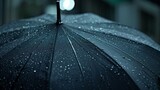 Water Droplets on Black Umbrella During Rainshower