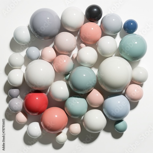 A collection of glossy spheres in various pastel shades tightly packed together, casting soft shadows.