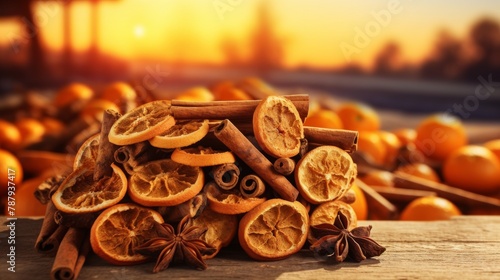 A bunch of vibrant cinnamons resting on top of a rustic wooden table