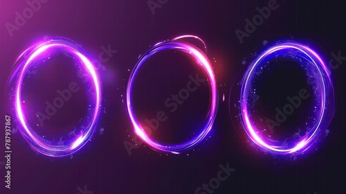 An optical halo flare set with neon light modern effect isolated on transparent background. Digital optical halo flares. Radiant speed motion design. Spiral energy vortex.
