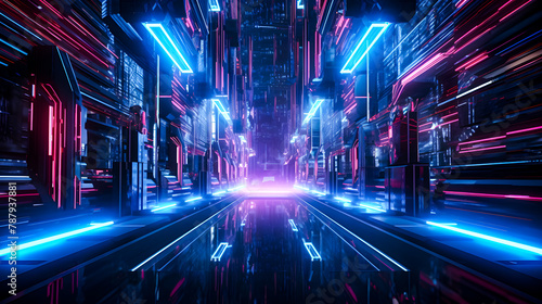 Abstract digital high tech city design for banner background. cityscape with space and neon light