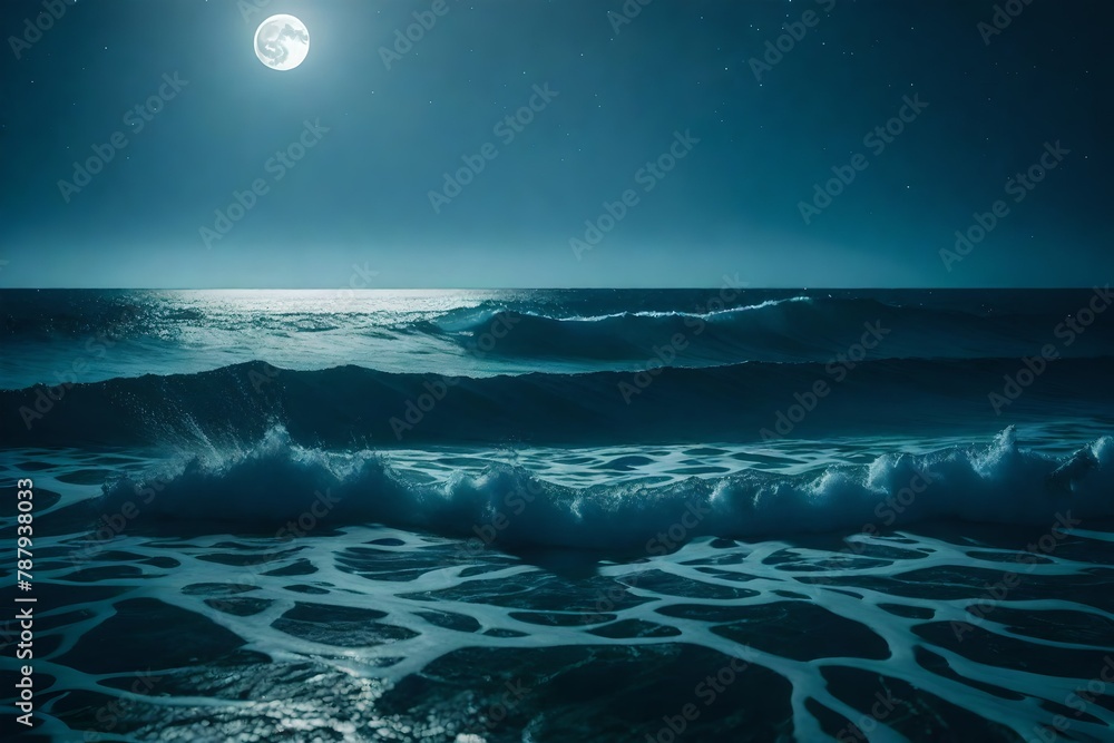 an immersive oceanic scene, showcasing the rhythmic dance of waves under the soft moonlight. an immersive oceanic scene, showcasing the rhythmic dance of waves under the soft moonlight.
