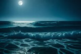 an immersive oceanic scene, showcasing the rhythmic dance of waves under the soft moonlight.