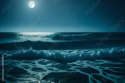 an immersive oceanic scene, showcasing the rhythmic dance of waves under the soft moonlight. © Muhammad