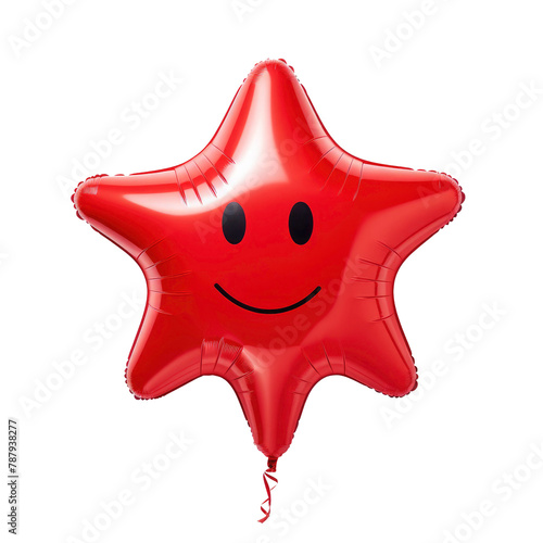 Red star shape Air-Filled Balloon with black color smile face on transparent background. birthday air filled balloon with cute smile face