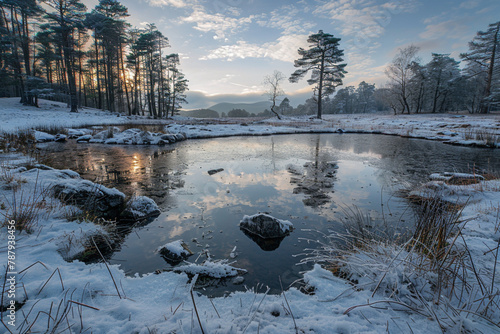Frozen tarn haws covered in snow lake district