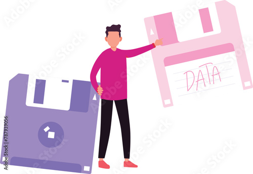 The boy points to floppy disk, indicating absence of data.