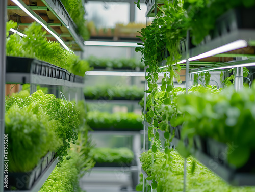 Greenhouse plants thrive amidst nature's embrace, blending with the garden's vibrant hues. Rows of plants thrive in a vibrant greenhouse