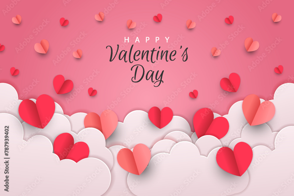 Happy valentine's day background with paper cut style