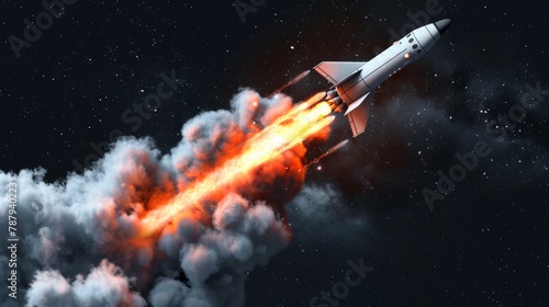 3d realistic spaceship white explosion in sky condensation texture. Flame rocket launch smoke trail isolated modern effect. Transparent cloud spray during takeoff. Spacecraft track flare.