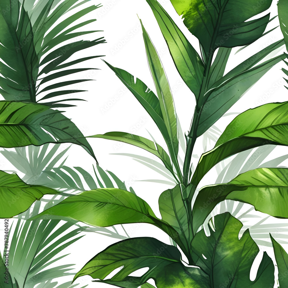 Obraz premium Default_White_background_1_green_tropical_plant_leaf_painted_i_1