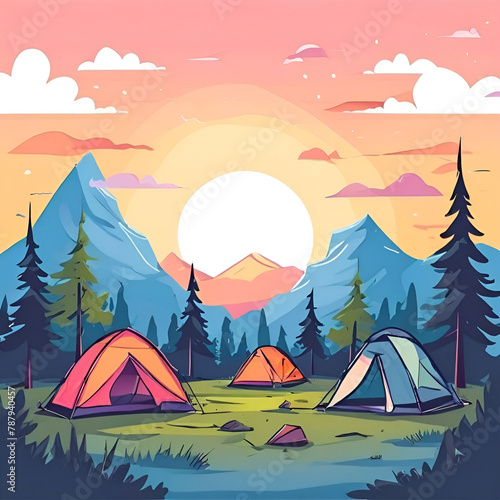 invitation-background-with-various-camping-tents-2d-cartoon-style-illustration-white-background
