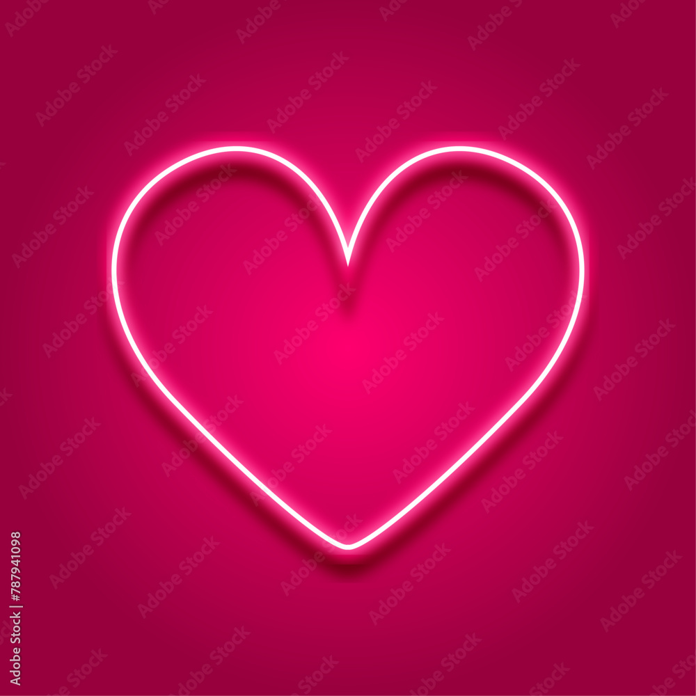 Glowing neon heart on a pink background. Pink neon heart. Glowing pink neon heart sign. Bright glowing design element Glowing neon heart on a pink background. Pink neon heart. Glowing pink neon heart sign. Bright glowing design element
