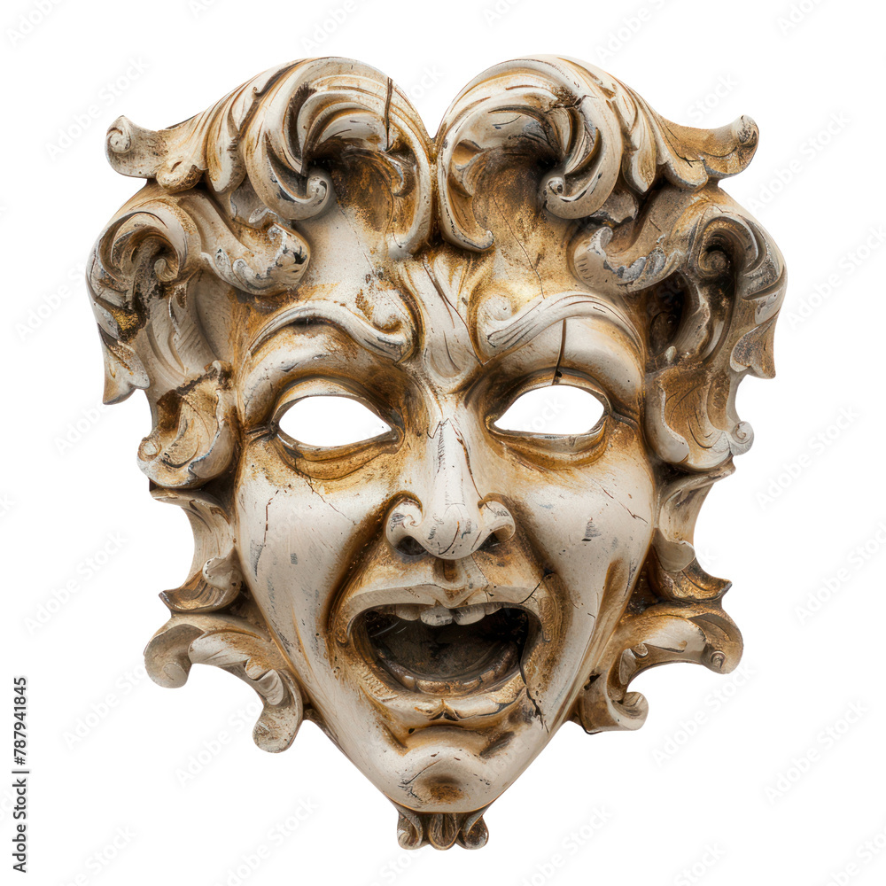 Masks of Comedy and Tragedy of Rococo Art isolated on transparent png. Masks of Comedy and Tragedy of Rococo Art isolated on transparent png.