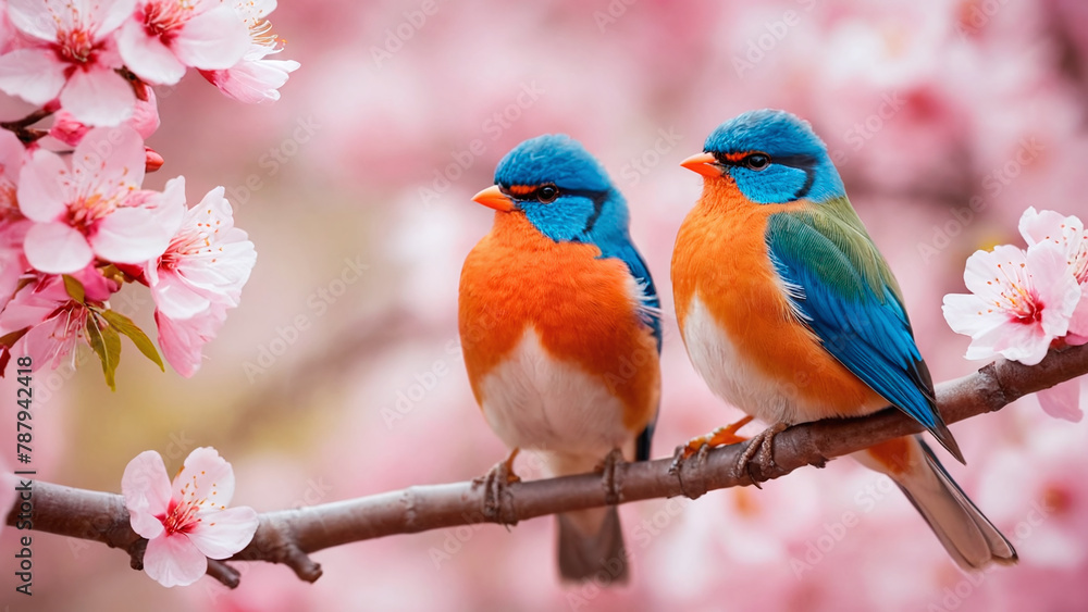 The image shows two birds sitting on a branch.