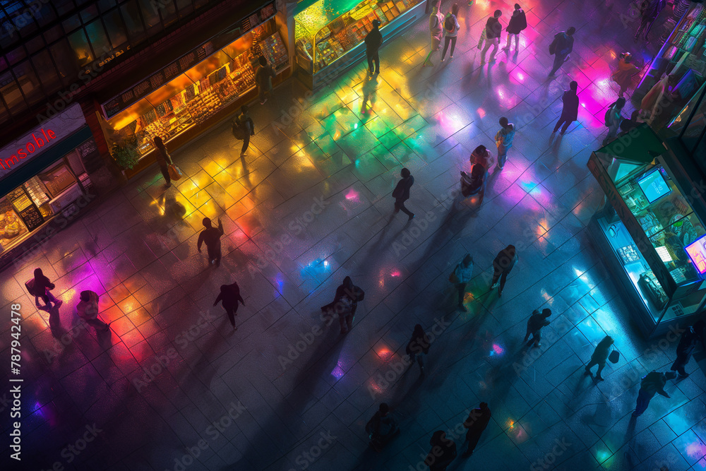Vibrant Nightlife Scene on a Rainy Street
