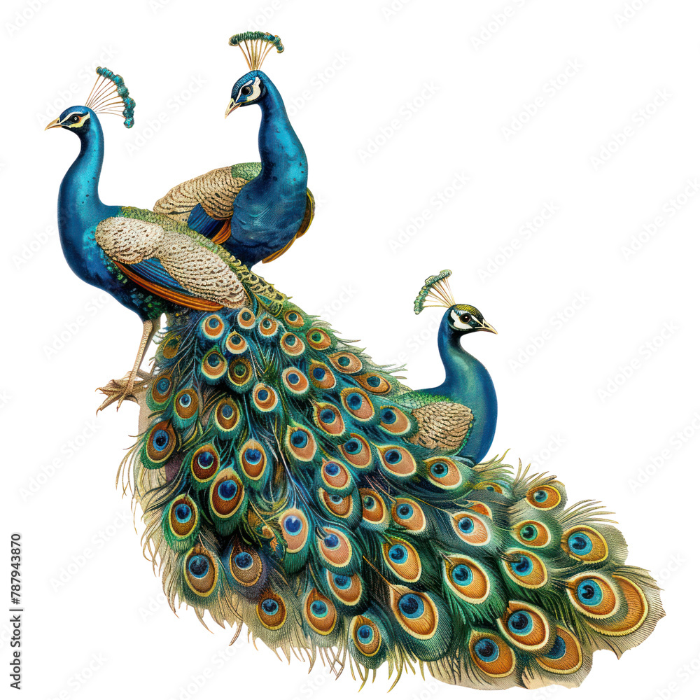 Obraz premium Peacock of Rococo Art isolated on transparent png.