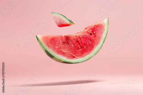 Watermelon floating in the air on pink background