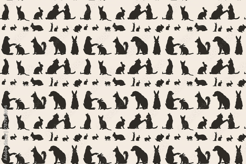 Silhouettes of various animals pattern, seamless monochrome design