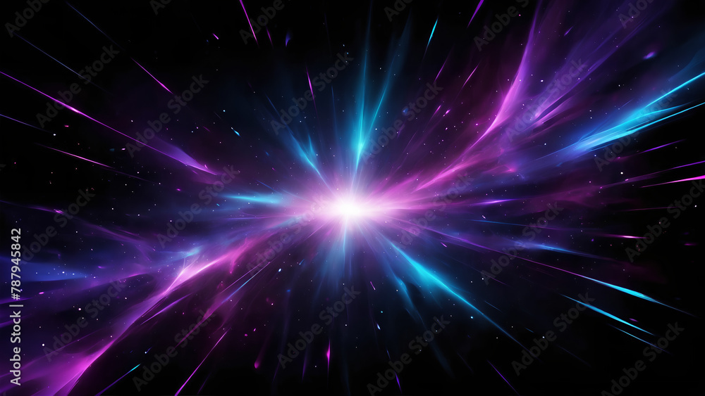 Fototapeta premium Abstract background in blue and purple neon glow colors on black