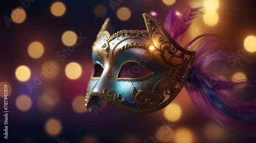 Carnival Party. Venetian mask banner with defocused bokeh lights.generative.ai