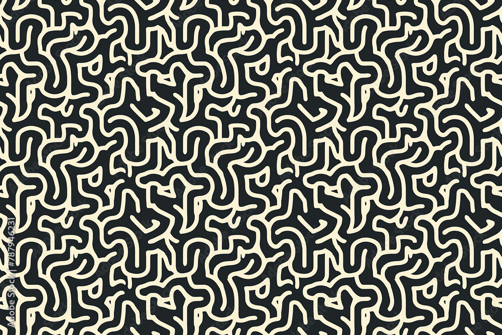 Monochrome abstract maze seamless pattern with a modern twist