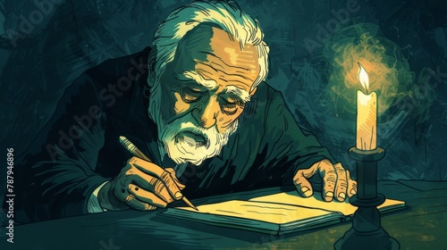 Elderly man deeply absorbed...