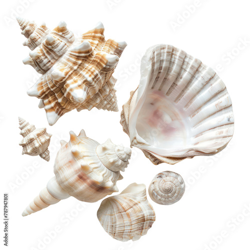 Seashells of Rococo Art isolated on transparent png.