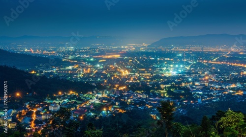 aerial view City night from the view point on top of mountain, Chiang mai,Thailand
