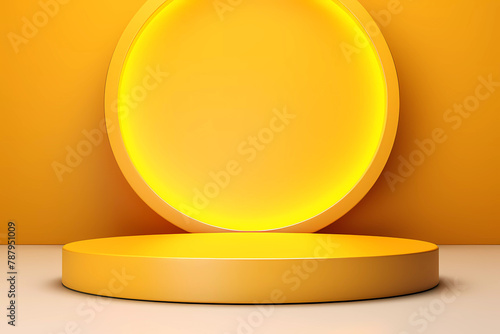 Geometric yellow podium for product placement. Generative ai design concept. © Stockpics