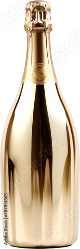 bottle of champagne made of gold,golden champagne bottle isolated on white or transparent background,transparency