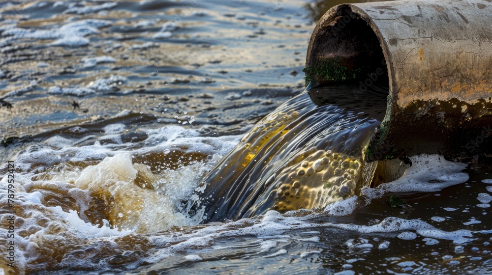 custom made wallpaper toronto digitalIndustrial wastewater discharge, Sewage pipe transporting polluted water into the canal, Environmental Pollution and contamination concept
