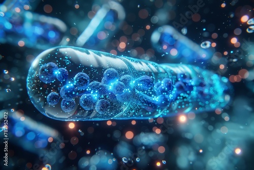 A capsule encasing a glowing blue DNA helix, signifying genetic medicine and health sciences