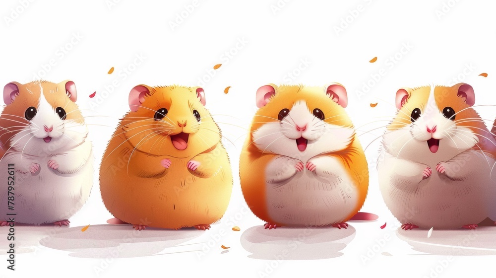 A group of five hamsters are standing next to each other, AI