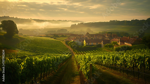 A picturesque European vineyard landscape showcasing rolling hills, lush grapevines, and rustic charm, evoking the timeless beauty and tradition of winemaking in the heart of Europe.