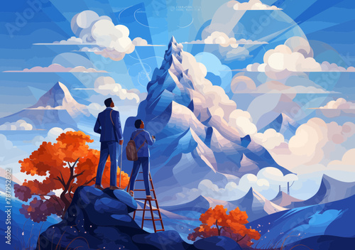 Business People Exploring Career Development and Growth Opportunities with Binoculars and Telescope - Minimalistic Vector Illustration of SEO, Job Search, Optimization Analysis