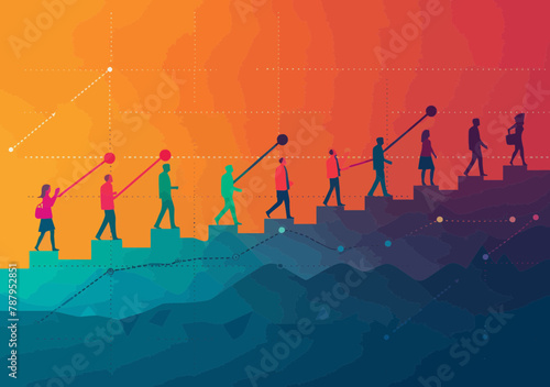 Diverse Business Team Collaborating on Growth Strategy: Rising Arrow, Teamwork for Success, Improving Efficiency