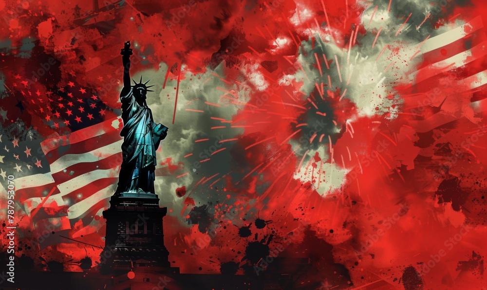 Imagine 15m A photo of the Statue of Liberty with an American flag in ...